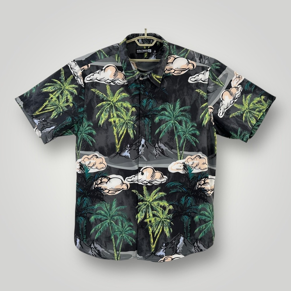 Rebel Minds Shirt Mens 5XL Black Tropical Palm Tree‎ Button Front Stretch Casual